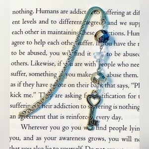 Silver Heart Key Beaded Bookmark